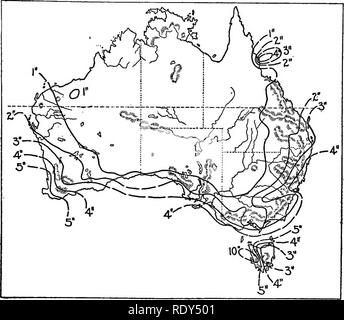 . Anlage Gewohnheiten und Lebensräume in den trockenen Teile von South Australia. Ökologie der Pflanzen; Botanik; Wüste Pflanzen. Trockene Teile von South Australia. 13. Fia. 5a. - mittlere Niederschlagsmenge von Australien für Juli, nach der Jagd. Tabelle 4: Mittlere monatliche und jährliche Verdunstung (in Zoll).* Jän. Feb. März Apr. Mai. Juni. Juli. August Sept. Okt. Nov. Dez. Jahr. Alice Springs: M0 einen 12,2 15,4 8,1 8,9 11,2 7,3 6,8 7,9 5,7 12,4 15,1 8,9 10,5 13,8 6,5 7.3 9.1 4.9 6.0 7.1 5.3 10.2 14.3 6.4 9.5 12.6 6.9 5.7 7.2 4.2 5.4 6.6 4.1 9.0 11.3 6.2 6.8 8.4 5.0 3.3 4.9 2.1 4.0 4.6 3.2 5.8 9.0 3.5 4.8 5.5 3.7 1.9 2.8 1.2 3.1 3.6 2.6 3.7 4.8 1. Stockfoto