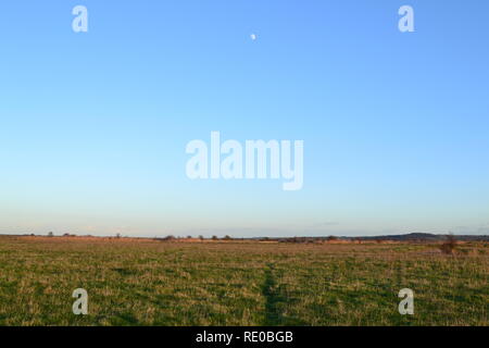 Eigenschaftslosen Cliffe Marsh, Norden von Kent, die auf einem klaren, kalten Winter am späten Nachmittag im Januar 2019. Ein vogelschutzgebiet an der Themse auf Hoo Halbinsel Stockfoto