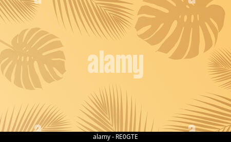Von tropischen Palmen Blätter und monstera Schatten mit Kopie Speicherplatz auf pastellfarbenen Hintergrund. Natur und Urlaub Sommer Konzepte. Florale Elemente Stockfoto