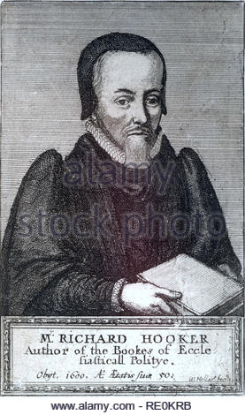 Richard Hooker Porträt, 1554 - 1600, war ein englischer Priester in der Kirche von England und einflussreicher Theologe, Radierung von Böhmische Kupferstecher Wenzel Hollar aus 1600s Stockfoto