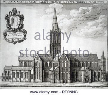 Die Kathedrale von Salisbury, England, Radierung von Böhmische Kupferstecher Wenzel Hollar aus 1600s Stockfoto