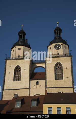 Wittenberg ist eine Stadt mit 50000 Einwohnern eng mit Martin Luther verknüpft und die protestantische Reformation hier Stadt- und Pfarrkirche St. Marien Stockfoto