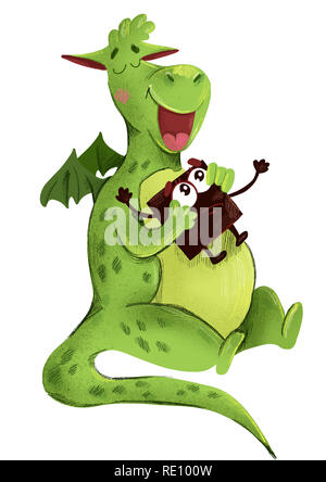 Niedliche Dinosaurier isst Schokolade. Abbildung Stockfoto