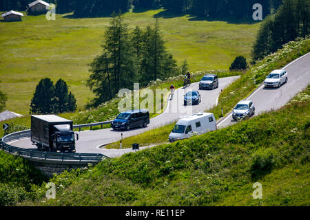 Südtirol, Trentino, Italien, Bergpanorama am Grödner Joch, Mountain Pass in den Südtiroler Dolomiten, Mountain pass SS 243, Stockfoto