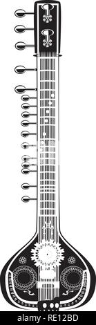 Vector schwarz und weiß traditionelle indische Sitar Stock Vektor