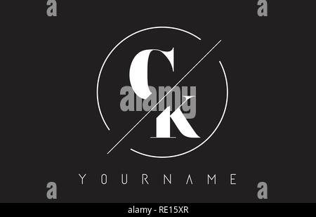 CK Schreiben Logo mit geschnittenen und Schnitt Design und runden Rahmen Vector Illustration Stock Vektor