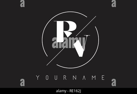 RV Schreiben Logo mit geschnittenen und Schnitt Design und runden Rahmen Vector Illustration Stock Vektor