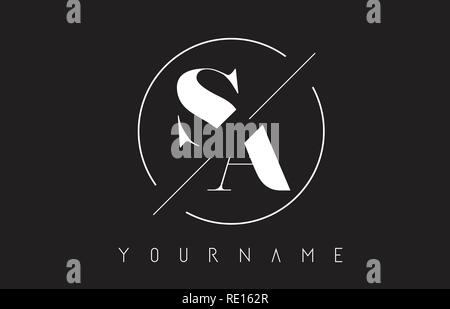 SA Schreiben Logo mit geschnittenen und Schnitt Design und runden Rahmen Vector Illustration Stock Vektor