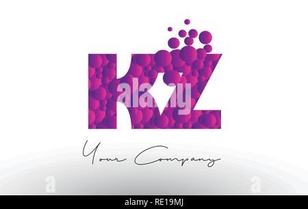 KZ K Z Punkte Schreiben Logo mit Lila Rosa Magenta Blasen Textur Vektor. Stock Vektor