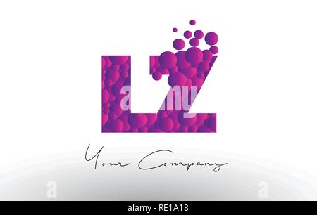 LZ L Z Punkte Schreiben Logo mit Lila Rosa Magenta Blasen Textur Vektor. Stock Vektor