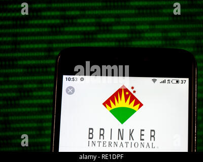 Brinker International Restaurant Firmenlogo auf dem Smartphone angezeigt Stockfoto