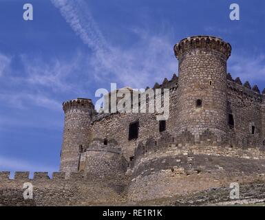 VISTA - CASTILLO Y RECINTO AMURALLADO - CONSTRUIDO POR EL MARQUES DE VILLENA - S XV - ARQUITECTURA MILITAR. Lage: CASTILLO. BELMONTE. Stockfoto