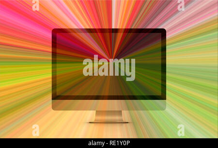 Vorderansicht eines Desktop Computer mit Regenbogenfarben Stockfoto