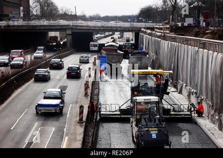 Autobahn Baustellen auf der Autobahn A 59, der Duisburger Innenstadt in Fahrtrichtung Düsseldorf Stockfoto