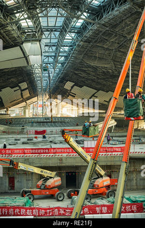 Peking/China - 10. Oktober 2018: die Baustelle des neuen Pekinger Daxing International Airport, am 30. September 2019 offen zu sein. Stockfoto