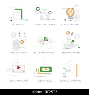 Stellen Sie unterschiedliche Konzepte Sammlung Linienstil isoliert Stock Vektor