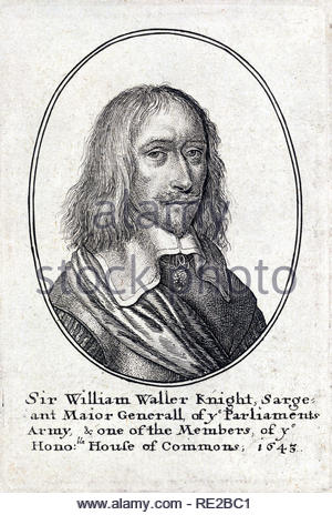 Sir William Waller Porträt, 1597 - 1668, war ein englischer Parlamentarischen allgemeine während des Englischen Bürgerkriegs, Radierung von Böhmische Kupferstecher Wenzel Hollar aus 1600s Stockfoto