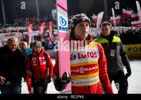 Zakopane, Polen. 19. Januar 2019. Die polnische Skispringer, Dawid Kubacki, nachdem er den dritten Platz im Team HS-134 Wettbewerb für FIS Skisprung Weltcup am 19. Januar 2019, in Zakopane, Polen. Credit: Diogo Baptista/Alamy leben Nachrichten Stockfoto