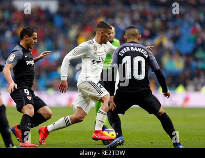 Madrid, Spanien. 19. Jan 2019. Dani Fernandez (Real Madrid), die in Aktion während der Liga Match zwischen Real Madrid und FC Sevilla im Estadio Santiago Bernabéu in Madrid gesehen. (Endstand; Real Madrid 2:0 FC Sevilla). Credit: SOPA Images Limited/Alamy leben Nachrichten Stockfoto