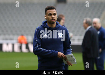 Newcastle, UK. 19. Jan 2019. Josh Murphy von Cardiff City bei der Ankunft im Stadion. Premier League match, Newcastle United v Cardiff City im St. James' Park in Newcastle upon Tyne, am Samstag, den 19. Januar 2019. Dieses Bild dürfen nur für redaktionelle Zwecke verwendet werden. Nur die redaktionelle Nutzung, eine Lizenz für die gewerbliche Nutzung erforderlich. Keine Verwendung in Wetten, Spiele oder einer einzelnen Verein/Liga/player Publikationen. pic von Chris Stading/Andrew Orchard sport Fotografie/Alamy leben Nachrichten Stockfoto