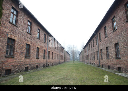 Oswiecim, Polen. 27 Jan, 2018. Gebäude im Konzentrationslager Auschwitz. Am 27. Januar 1945, in der die Nazi-KZ Auschwitz-Birkenau wurde von der sowjetischen Roten Armee befreit. Jedes Jahr am Jahrestag der Befreiung Überlebenden kommen zum Gedenken an die Toten und lass nicht zu, dass die Gräueltaten in Vergessenheit geraten. Credit: Daniel Schäfer/dpa-Zentralbild/dpa/Alamy leben Nachrichten Stockfoto