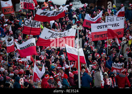 Zakopane, Polen. 19. Jan 2019. Zakopane, Spanien. 19. Jan 2019. Fans werden während der Team Wettkämpfe der FIS Weltcup Skispringen 2019 in Zakopane gesehen. Credit: SOPA Images Limited/Alamy Live News Credit: SOPA Images Limited/Alamy leben Nachrichten Stockfoto