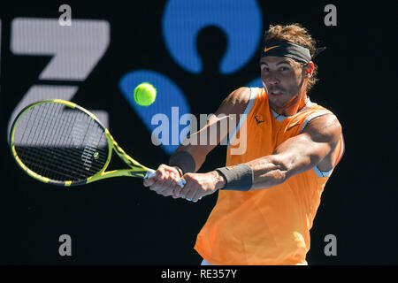 Melbourne, Australien. 20. Jan 2019. Januar 20, 2019: 2. Samen Rafael Nadal aus Spanien in Aktion in der vierten Runde gegen Tomas Berdych der tschechischen Republik am Tag sieben der Australian Open 2019 Grand Slam Tennis Turnier in Melbourne, Australien. Sydney Low/Cal Sport Media Credit: Cal Sport Media/Alamy leben Nachrichten Stockfoto