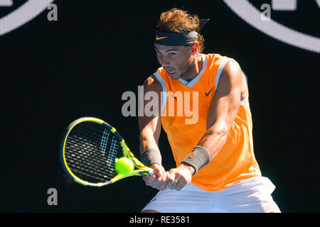 Melbourne, Australien. 20. Jan 2019. Januar 20, 2019: 2. Samen Rafael Nadal aus Spanien in Aktion in der vierten Runde gegen Tomas Berdych der tschechischen Republik am Tag sieben der Australian Open 2019 Grand Slam Tennis Turnier in Melbourne, Australien. Sydney Low/Cal Sport Media Credit: Cal Sport Media/Alamy leben Nachrichten Stockfoto