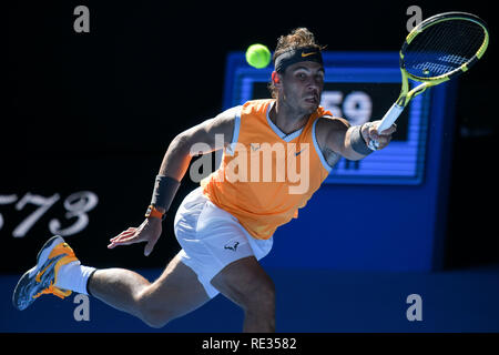 Melbourne, Australien. 20. Jan 2019. Januar 20, 2019: 2. Samen Rafael Nadal aus Spanien in Aktion in der vierten Runde gegen Tomas Berdych der tschechischen Republik am Tag sieben der Australian Open 2019 Grand Slam Tennis Turnier in Melbourne, Australien. Sydney Low/Cal Sport Media Credit: Cal Sport Media/Alamy leben Nachrichten Stockfoto