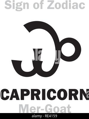 Astrologie-Alphabet: Zeichen der Tierkreiszeichen Steinbock (die Mer-Ziege). Hieroglyphen Charakter Zeichen (einzelnes Symbol). Stock Vektor