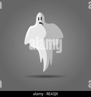 Vector Abbildung: Weiße Ghost, Phantom Silhouette auf grauem Hintergrund. Halloween Gruselige Monster, unheimlichen Geist oder Poltergeist fliegen in ni Stock Vektor
