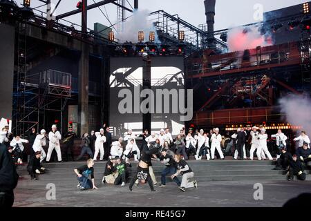 Generalprobe für die Kick-off-Veranstaltung der Kulturhauptstadt 2010, Kokerei Zollverein Kokerei, Teil der Zeche Stockfoto