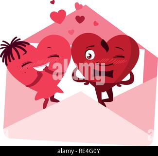 Herzen Paar in Umschlag emoticons Vector Illustration Design Stock Vektor