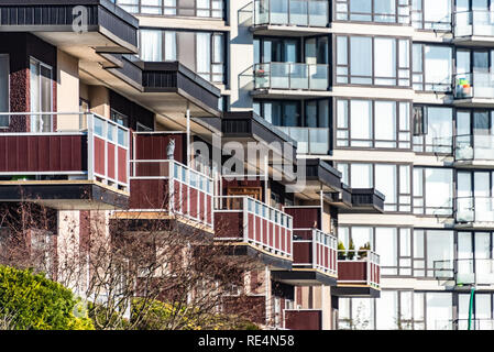 Fassaden von Wohngebäuden in Vancouver, Kanada. Stockfoto