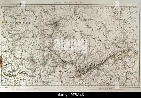 Karte von Franken und Sachsen (Deutschland). Atlas de l'Histoire du Consulat et de l'Empire. Geschichte des Konsulats und des Empire von Frankreich unter Napoleon von Marie Joseph Louis Adolphe Thiers (1797-1877). Zeichnungen von Dufour, Stiche von Dyonnet. In Paris, 1864 bearbeitet werden. Stockfoto