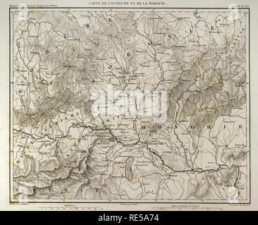 Karte von Österreich und Mähren. Atlas de l'Histoire du Consulat et de l'Empire. Geschichte des Konsulats und des Empire von Frankreich unter Napoleon von Marie Joseph Louis Adolphe Thiers (1797-1877). Zeichnungen von Dufour, Stiche von Dyonnet. In Paris, 1864 bearbeitet werden. Stockfoto