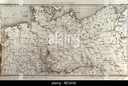 Karte von Norden Deutschland. Atlas de l'Histoire du Consulat et de l'Empire. Geschichte des Konsulats und des Empire von Frankreich unter Napoleon von Marie Joseph Louis Adolphe Thiers (1797-1877). Zeichnungen von Dufour, Stiche von Dyonnet. In Paris, 1864 bearbeitet werden. Stockfoto