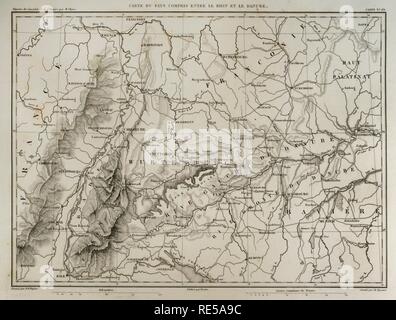 Karte von dem Gebiet zwischen dem Rhein und der Donau. Atlas de l'Histoire du Consulat et de l'Empire. Geschichte des Konsulats und des Empire von Frankreich unter Napoleon von Marie Joseph Louis Adolphe Thiers (1797-1877). Zeichnungen von Dufour, Stiche von Dyonnet. In Paris, 1864 bearbeitet werden. Stockfoto