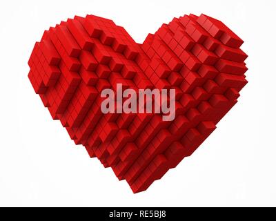 Herzförmige Datenbaustein. Mit roten Würfel. 3D-Pixel style Vector Illustration. Stock Vektor