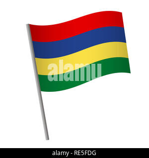 Mauritius Flagge Symbol. Flagge von Mauritius auf einer Stange Abbildung. Stockfoto