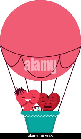 Herzen paar Fliegen im Ballon Luft warm Vector Illustration Design Stock Vektor