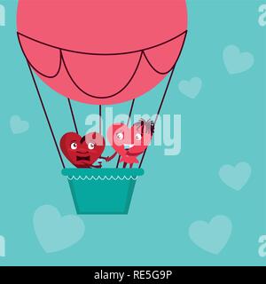 Herzen paar Fliegen im Ballon Luft warm Vector Illustration Design Stock Vektor