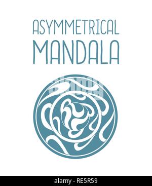 Asymmetrische blau Mandala Design mit Tropfen in einem Kreis geometrischen Form. Einfache Logo für Yoga Schule Stock Vektor