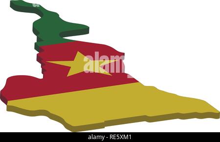 Flagge und Karte von Kamerun. Farbe Silhouette der 3D-Karte von Kamerun Vector Illustration Stock Vektor