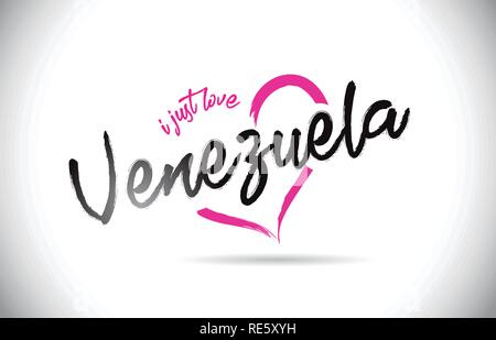 Venezuela Ich liebe Wort Text mit handschriftlichen Font und Rosa Herzform Vector Illustration. Stock Vektor