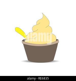 Vanille Eis in einem Pappbecher mit einem Löffel Stock Vektor