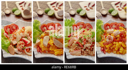 Collage Bilder aus mehreren Thai Essen lecker Salat heiße und scharfe Speisen für den Einsatz als Menü oder Hintergrund Stockfoto