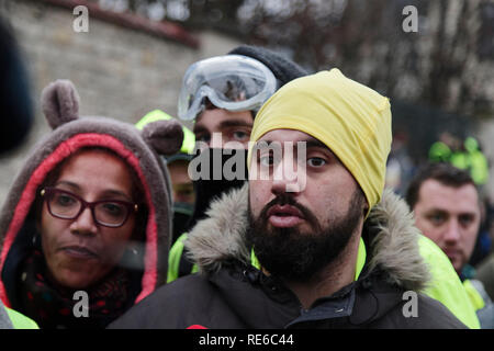 Paris, Frankreich. Jan, 2019 19. Eric Drouet nimmt im 10 Demonstration von Gelb am 19. Januar 2019 in Paris, Frankreich. Quelle: Bernard Menigault/Alamy leben Nachrichten Stockfoto