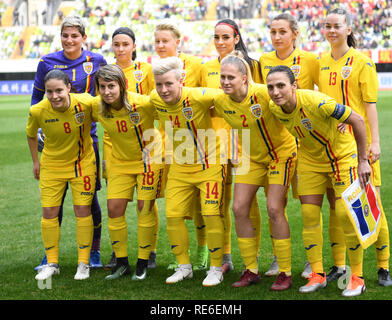 Wuhua, Guangdong Provinz Chinas. Jan, 2019 20. Spieler von Rumänien Pose vor dem Match zwischen Rumänien und Nigeria an der CFA-Team China's International Frauen Fußball-Turnier 2019 in Wuhua Wuhua Meizhou, im Süden der chinesischen Provinz Guangdong, Jan. 20, 2019. Credit: Deng Hua/Xinhua/Alamy leben Nachrichten Stockfoto