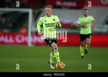 Wales, Großbritannien. 19. Jan 2019. Mark Duffy von Sheffield United in Aktion. EFL Skybet Meisterschaft übereinstimmen, Swansea City v Sheffield United in der Liberty Stadium in Swansea, Südwales am Samstag, den 19. Januar 2019. Dieses Bild dürfen nur für redaktionelle Zwecke verwendet werden. Nur die redaktionelle Nutzung, eine Lizenz für die gewerbliche Nutzung erforderlich. Keine Verwendung in Wetten, Spiele oder einer einzelnen Verein/Liga/player Publikationen. pic von Andrew Obstgarten/Andrew Orchard sport Fotografie/Alamy leben Nachrichten Stockfoto